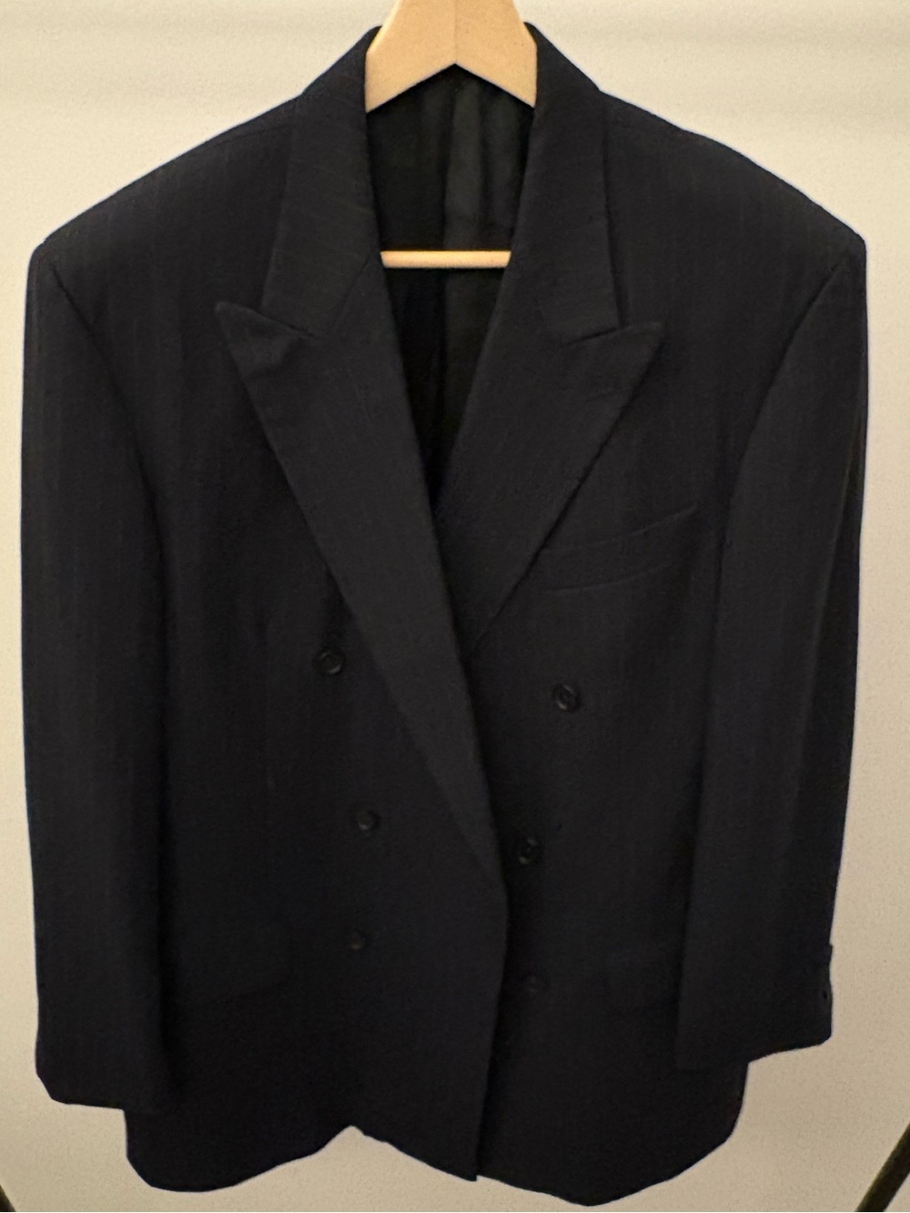 Oscar De La Renta Double Breasted Blazer Wool Blue Pinstripe 42 L Made in Canada